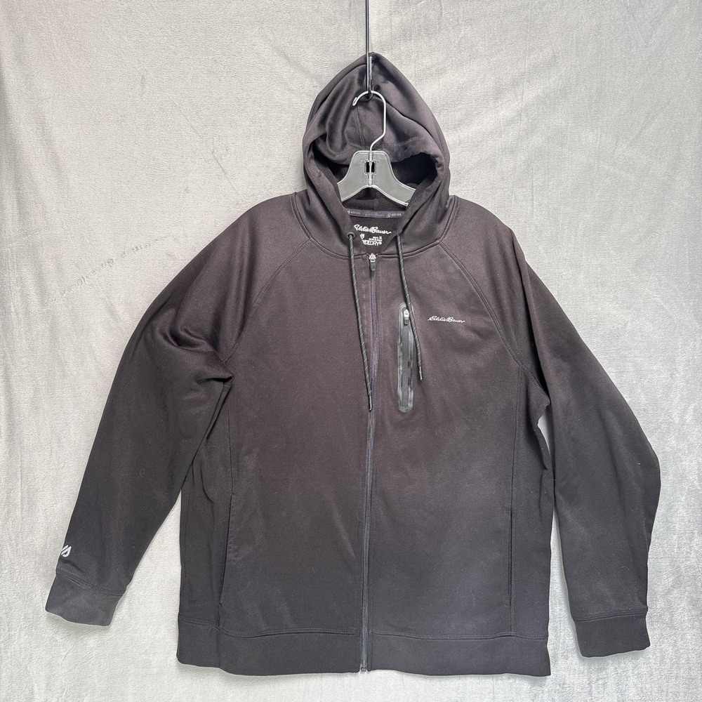 Eddie Bauer Hoodie Mens XL Black FreeDry Motion Full Zip Fleece Athletic